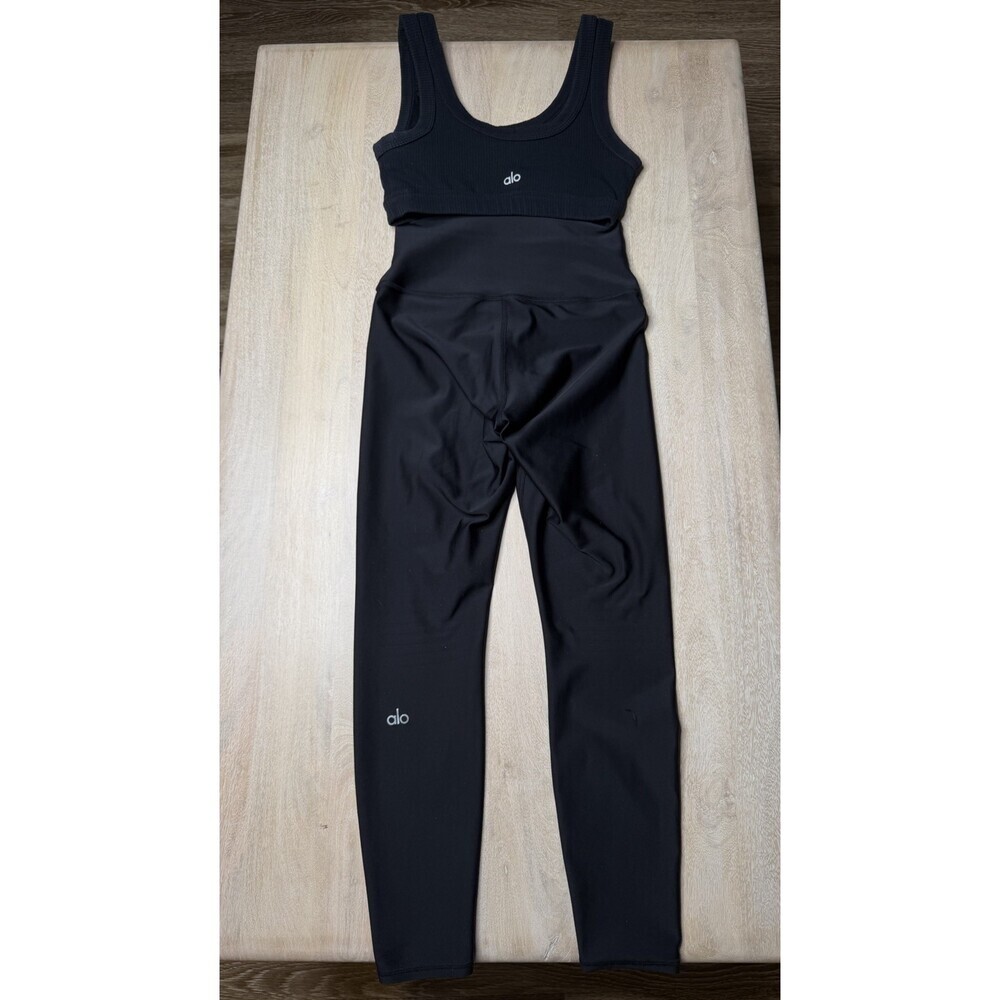 Alo Yoga SET Airlift 7/8 Length Leggings AND Wellness Ribbed Bra in Black XS - Picture 2 of 8